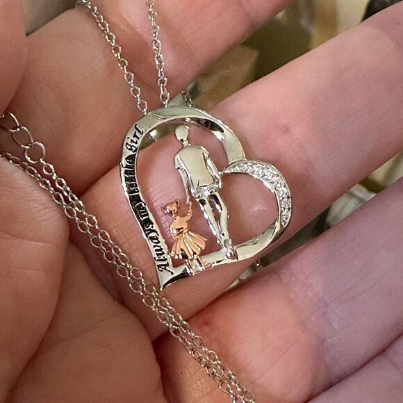 “Always My Little Girl” Sterling Silver Heart Cz Necklace - Picture 4 of 5